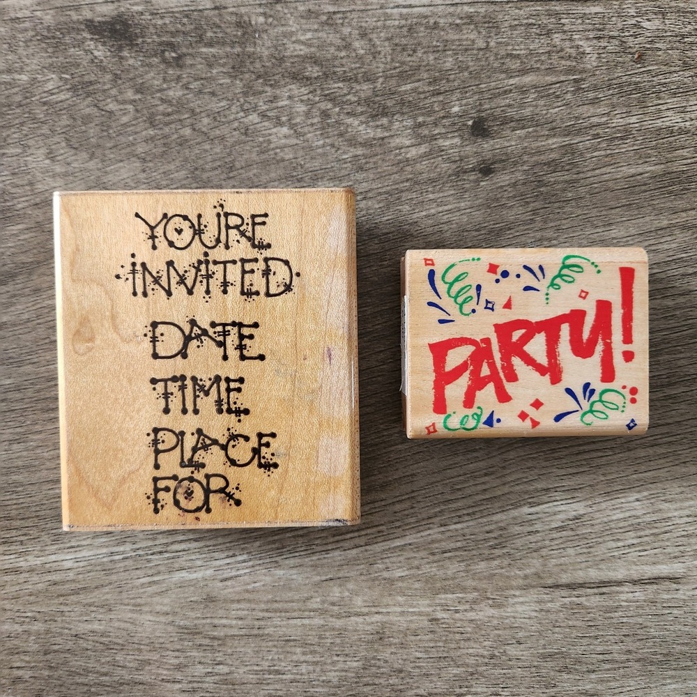 2pc Wood Rubber Stamps You're Invited Party Confetti Invitation Craft Set